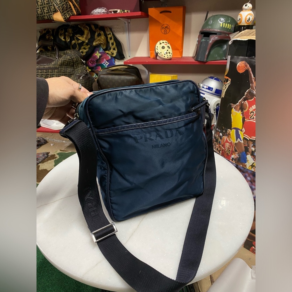 Prada Blue Navy Nylon Messenger Crossbody Bag Preowned